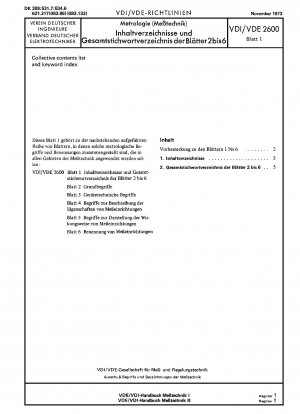 Metrologie (Messtechnik) - Inhaltsverzeichnisse und Gesamtstichwortverzeichnis der Blaetter 2 bis 6
