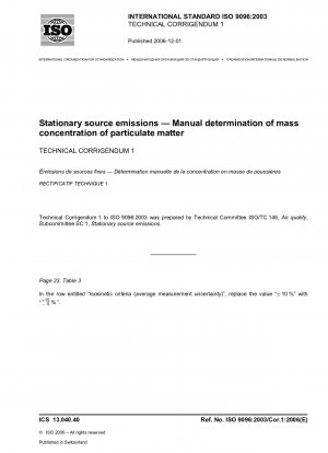 Stationary source emissions - Manual determination of mass concentration of particulate matter; Technical Corrigendum 1