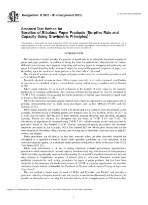 Standard Test Method for Sorption of Bibulous Paper Products (Sorptive Rate and Capacity Using Gravimetric Principles) 