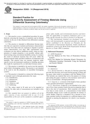 Standard Practice for Longevity Assessment of Firestop Materials Using Differential Scanning Calorimetry