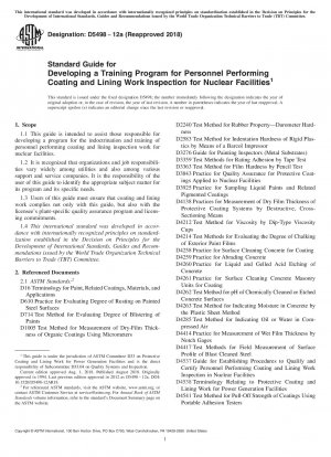 Standard Guide for Developing a Training Program for Personnel Performing Coating and Lining Work Inspection for Nuclear Facilities