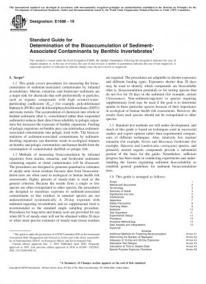 Standard Guide for Determination of the Bioaccumulation of Sediment-Associated Contaminants by Benthic Invertebrates