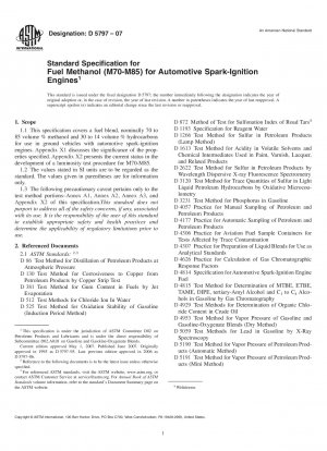 Standard Specification for Fuel Methanol (M70-M85) for Automotive Spark-Ignition Engines