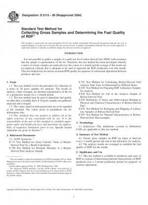 Standard Test Method for Collecting Gross Samples and Determining the Fuel Quality of RDF 