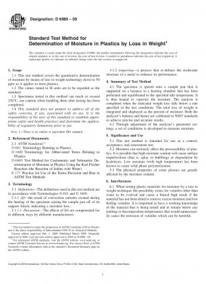 Test Method for Determination of Moisture in Plastics by Loss in Weight