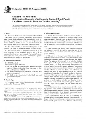 Standard Test Method for Determining Strength of Adhesively Bonded Rigid Plastic Lap-Shear  Joints   in Shear by Tension Loading