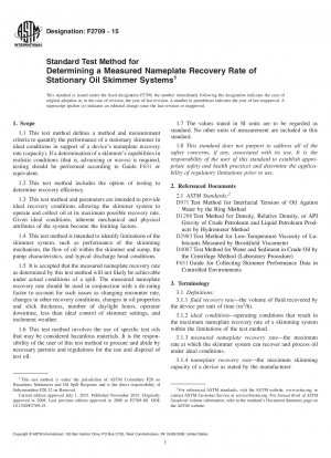 Standard Test Method for  Determining a Measured Nameplate Recovery Rate of Stationary  Oil Skimmer Systems