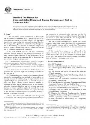 Standard Test Method for Unconsolidated-Undrained Triaxial Compression Test on Cohesive  Soils