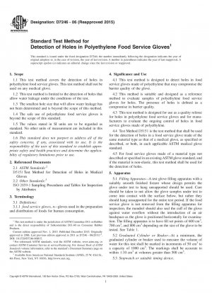 Standard Test Method for  Detection of Holes in Polyethylene Food Service Gloves