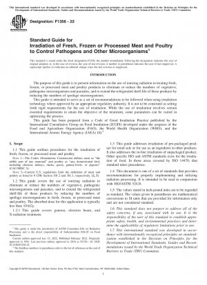 Standard Guide for Irradiation of Fresh, Frozen or Processed Meat and Poultry to Control Pathogens and Other Microorganisms