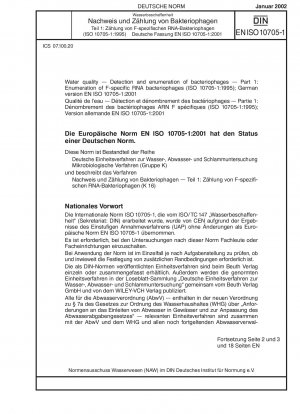 Water quality - Detection and enumeration of bacteriophages - Part 1: Enumeration of F-specific RNA bacteriophages (ISO 10705-1:1995); German version EN ISO 10705-1:2001