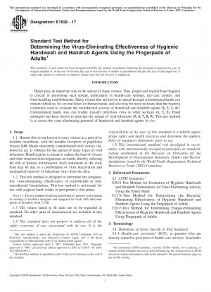 Standard Test Method for Determining the Virus-Eliminating Effectiveness of Hygienic Handwash and Handrub Agents Using the Fingerpads of Adults