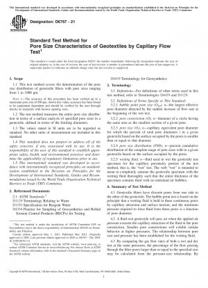 Standard Test Method for Pore Size Characteristics of Geotextiles by Capillary Flow Test