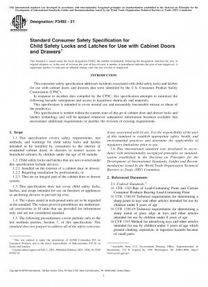 Standard Consumer Safety Specification for Child Safety Locks and Latches for Use with Cabinet Doors and Drawers