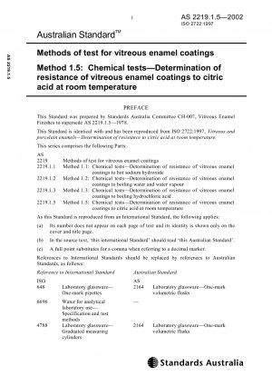 Methods of test for vitreous enamel coatings - Chemical tests - Determination of resistance of vitreous enamel coatings to citric acid at room temperature