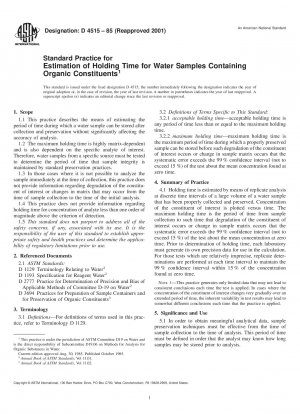 Standard Practice for Estimation of Holding Time for Water Samples Containing Organic Constituents