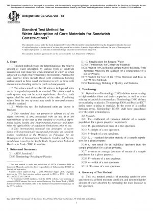 Standard Test Method for Water Absorption of Core Materials for Sandwich Constructions