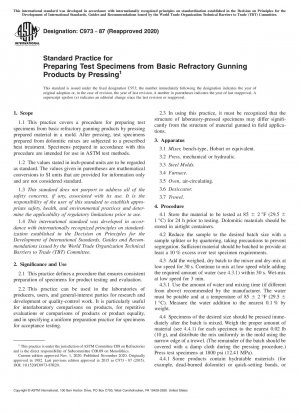 Standard Practice for Preparing Test Specimens from Basic Refractory Gunning Products by Pressing