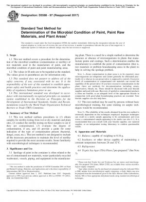Standard Test Method for Determination of the Microbial Condition of Paint, Paint Raw Materials, and Plant Areas