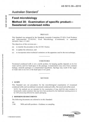 Food microbiology Method 30: Examination of specific product— Sweetened condensed milks