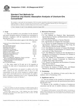 Standard Test Methods for Chemical and Atomic Absorption Analysis of Uranium-Ore Concentrate