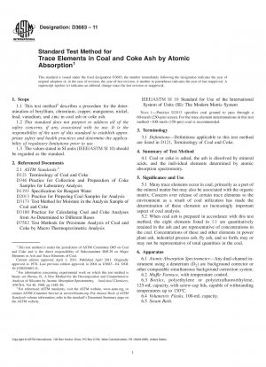 Standard Test Method for Trace Elements in Coal and Coke Ash by Atomic Absorption
