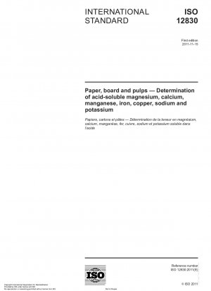 Paper, board and pulps - Determination of acid-soluble magnesium, calcium, manganese, iron, copper, sodium and potassium