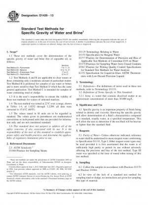 Standard Test Methods for  Specific Gravity of Water and Brine