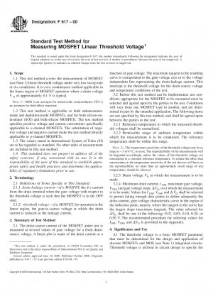 Standard Test Method for Measuring MOSFET Linear Threshold Voltage (Withdrawn 2006)