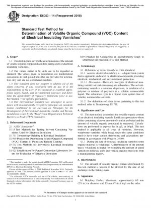 Standard Test Method for Determination of Volatile Organic Compound (VOC) Content of Electrical Insulating Varnishes
