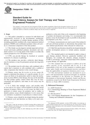 Standard Guide for Cell Potency Assays for Cell Therapy and Tissue Engineered Products