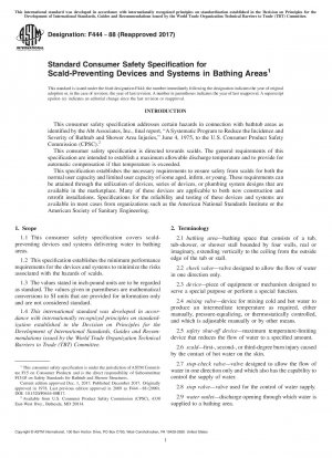 Standard Consumer Safety Specification for Scald-Preventing Devices and Systems in Bathing Areas