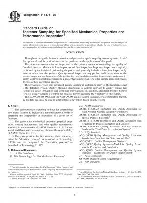 Standard Guide for Fastener Sampling for Specified Mechanical Properties and Performance Inspection