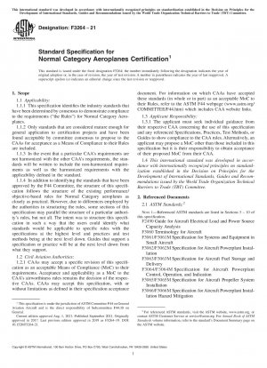 Standard Specification for Normal Category Aeroplanes Certification