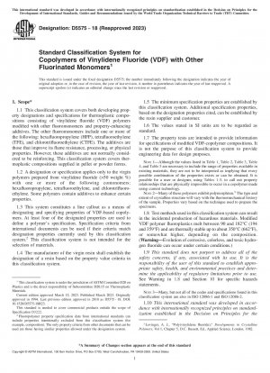 Standard Classification System for Copolymers of Vinylidene Fluoride (VDF) with Other Fluorinated Monomers