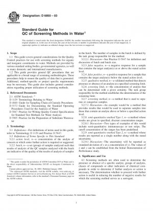 Standard Guide for QC of Screening Methods in Water