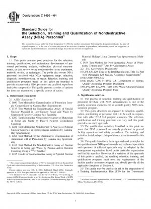 Standard Guide for the Selection, Training and Qualification of Nondestructive Assay (NDA) Personnel