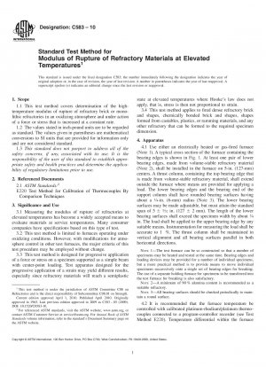 Standard Test Method for Modulus of Rupture of Refractory Materials at Elevated Temperatures