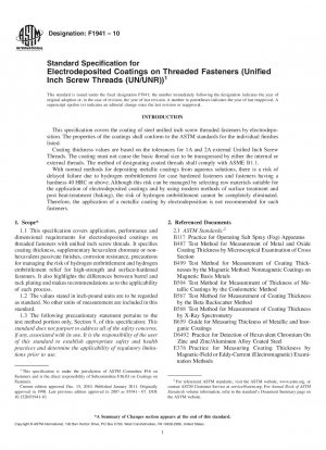 Standard Specification for Electrodeposited Coatings on Threaded Fasteners (Unified Inch Screw Threads (UN/UNR))