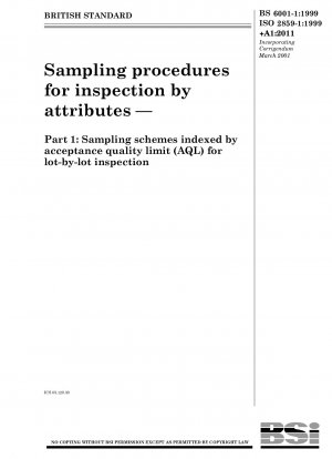 Sampling procedures for inspection by attributes. Sampling schemes indexed by acceptance quality limit (AQL) for lot-by-lot inspection