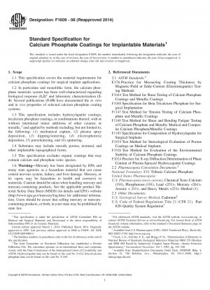 Standard Specification for  Calcium Phosphate Coatings for Implantable Materials