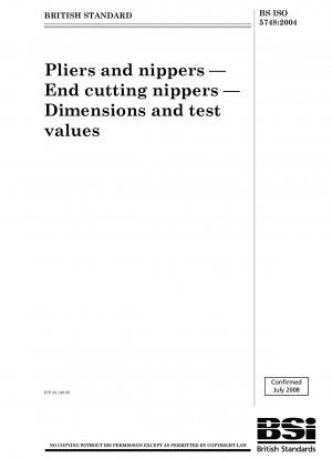 Pliers and nippers — End cutting nippers — Dimensions and test values