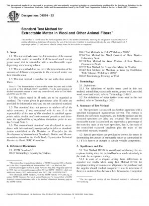 Standard Test Method for Extractable Matter in Wool and Other Animal Fibers