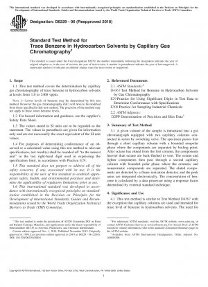 Standard Test Method for Trace Benzene in Hydrocarbon Solvents by Capillary Gas Chromatography