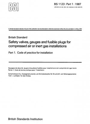 Safety valves, gauges and fusible plugs for compressed air or inert gas installations - Code of practice for installation