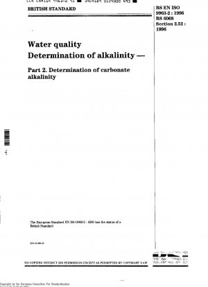Water Quality - Determination of Alkalinity - Part 2 : Determination of Carbonate Alkalinity (ISO 9963-2 : 1994)
