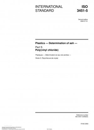 Plastics - Determination of ash - Part 5: Poly(vinyl chloride)
