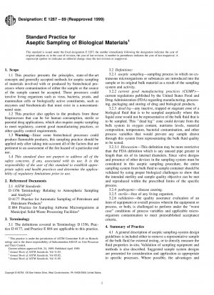 Standard Practice for Aseptic Sampling of Biological Materials 