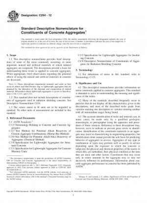 Standard Descriptive Nomenclature for  Constituents of Concrete  Aggregates