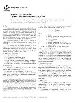 Standard Test Method for  Oxidation-Reduction Potential of Water